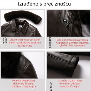 Jakna od prave ovčje kože, podstavljena fleeceom, zatvarač, prilagođen kroj