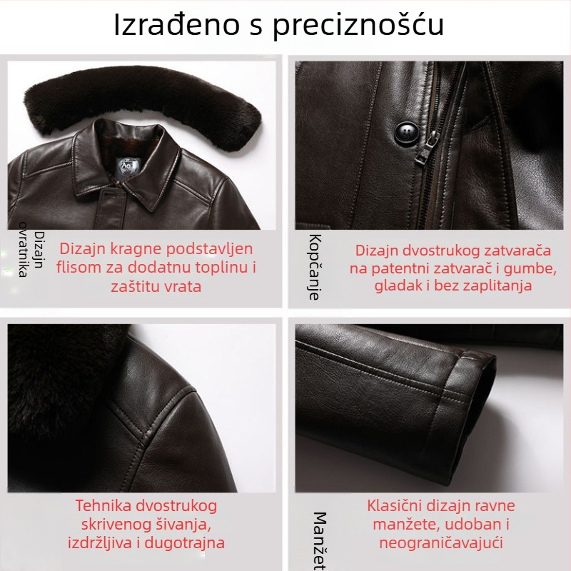 Jakna od prave ovčje kože, podstavljena fleeceom, zatvarač, prilagođen kroj