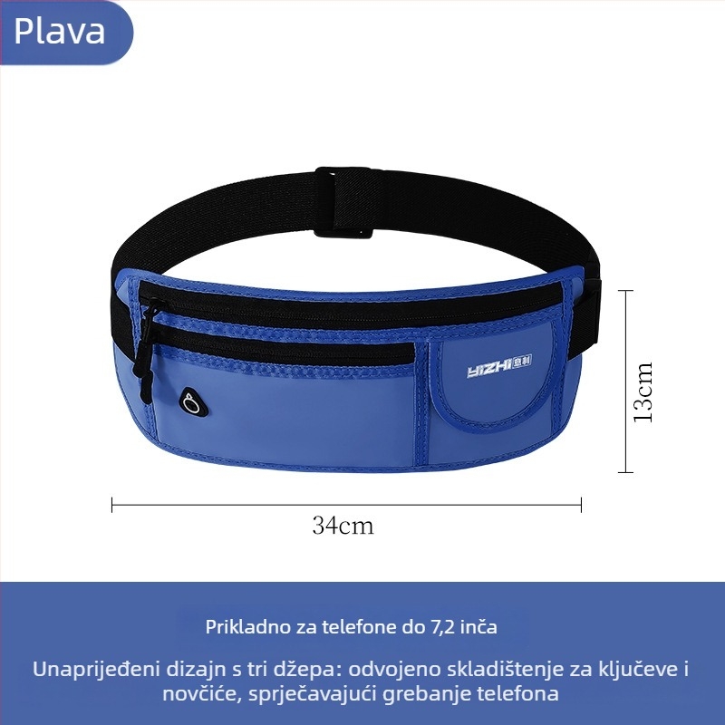 Sportska pojasna torbica za telefon – prozračna, vodootporna, ultra lagana, antibakterijska; PU materijal, suho/mokro odvajanje, pogodna za vanjska trčanja
