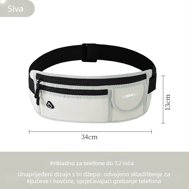 Sportska pojasna torbica za telefon – prozračna, vodootporna, ultra lagana, antibakterijska; PU materijal, suho/mokro odvajanje, pogodna za vanjska trčanja