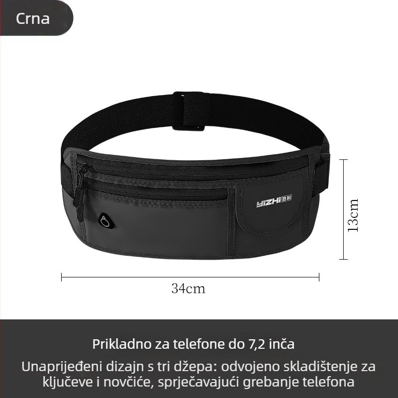 Sportska pojasna torbica za telefon – prozračna, vodootporna, ultra lagana, antibakterijska; PU materijal, suho/mokro odvajanje, pogodna za vanjska trčanja