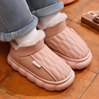 Unutarnje dječje cipele s fleece podstavom, debela EVA potplat, protuklizni PU gornji dio, prugasti uzorak, zimi, unisex, uzrast 4–16 godina