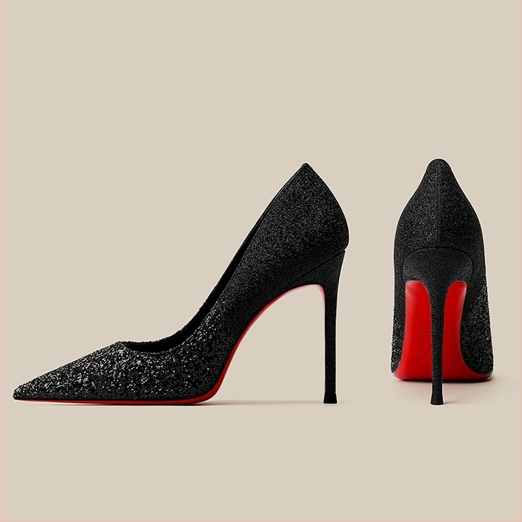 Ženske štikle s oštrim nosom, glitter vamp, stiletto potpetica, visina potpetice iznad 8 cm