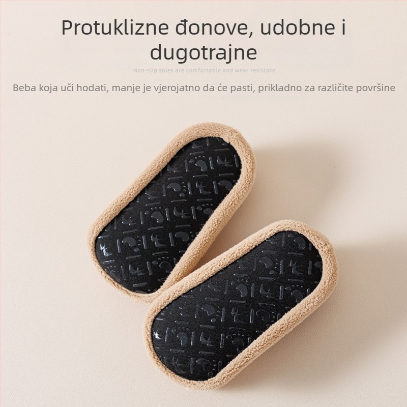 Patike i čarape za bebe 12–36 mjeseci - crtani uzorak, protuklizne, mekana pamučna tkanina, održavaju toplinu (jesen/zima)