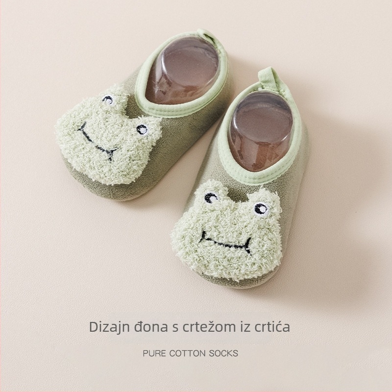 Patike i čarape za bebe 12–36 mjeseci - crtani uzorak, protuklizne, mekana pamučna tkanina, održavaju toplinu (jesen/zima)