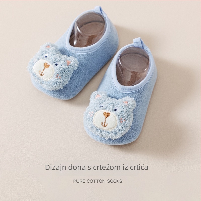 Patike i čarape za bebe 12–36 mjeseci - crtani uzorak, protuklizne, mekana pamučna tkanina, održavaju toplinu (jesen/zima)
