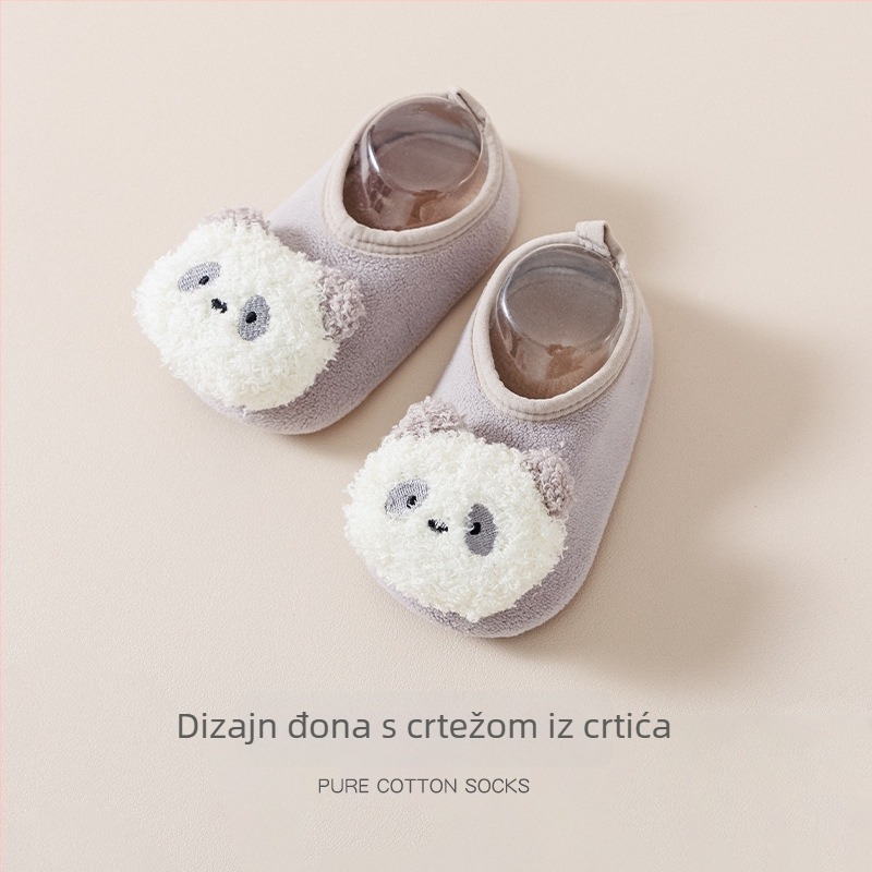 Patike i čarape za bebe 12–36 mjeseci - crtani uzorak, protuklizne, mekana pamučna tkanina, održavaju toplinu (jesen/zima)