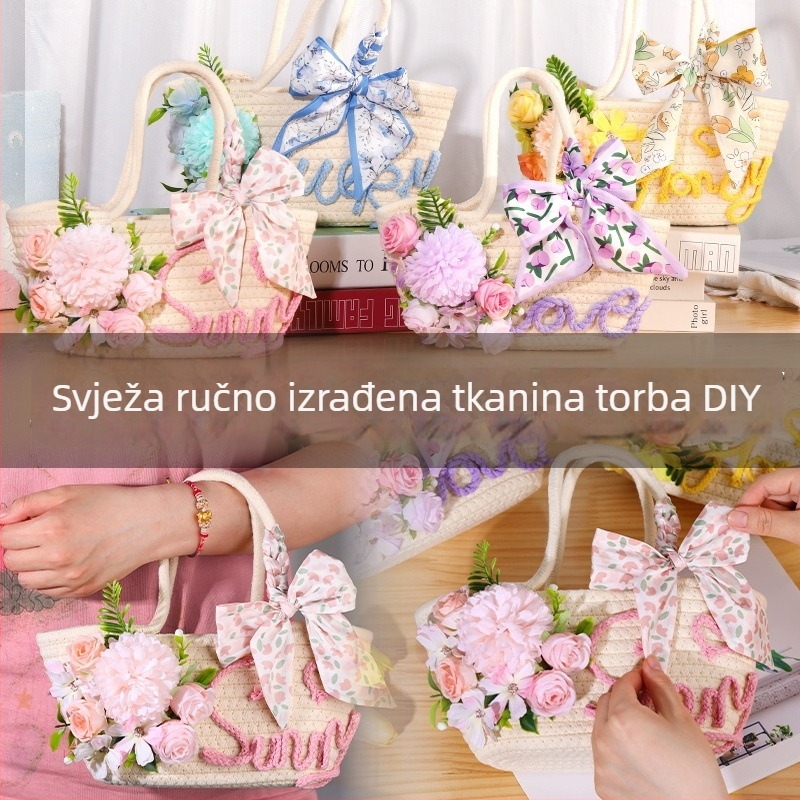 DIY komplet za torbu s pletenim cvijećem — stil Fresh and Sweet, pamuk materijal, proljeće 2025, dnevna upotreba
