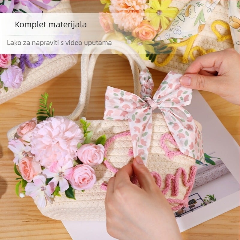 DIY komplet za torbu s pletenim cvijećem — stil Fresh and Sweet, pamuk materijal, proljeće 2025, dnevna upotreba