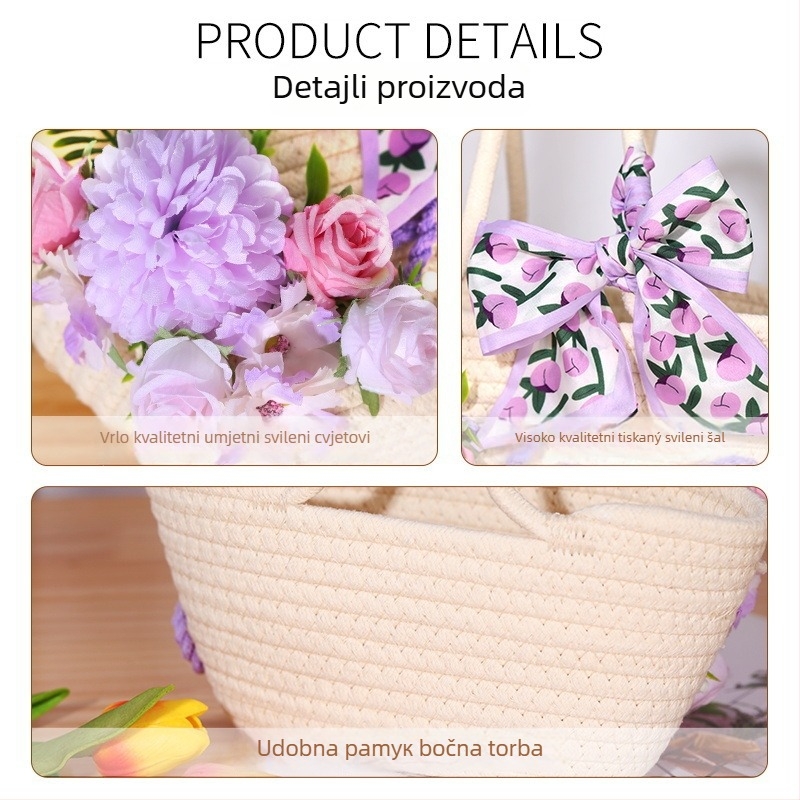 DIY komplet za torbu s pletenim cvijećem — stil Fresh and Sweet, pamuk materijal, proljeće 2025, dnevna upotreba