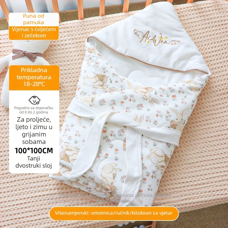 Dječja quilt deka za novorođenčad – 100% pamuk, punilo od veluru pamuka, uzorak životinja, za novorođenčad 0–1 godina, pogodna za proljeće do zime.