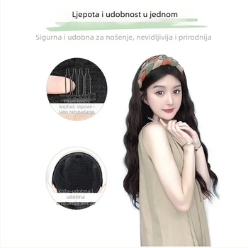 Paruka s trakom za glavu, duga ravna kosa, visoko na tjemenu, jednodjelna pokriva polovice glave, prilagodljive fringe (ravne ili nagnute), modeli AT358 AT381, vlakno otporno na visoke temperature, prirodni izgled