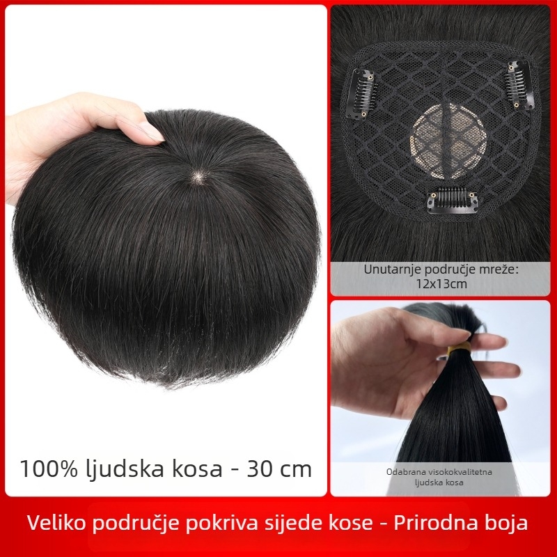 Dio perike za žene, prirodna ljudska kosa, ravne vlasi, model Hand Needle Straight Hair Block, nije za bojanje ili trajnu promjenu