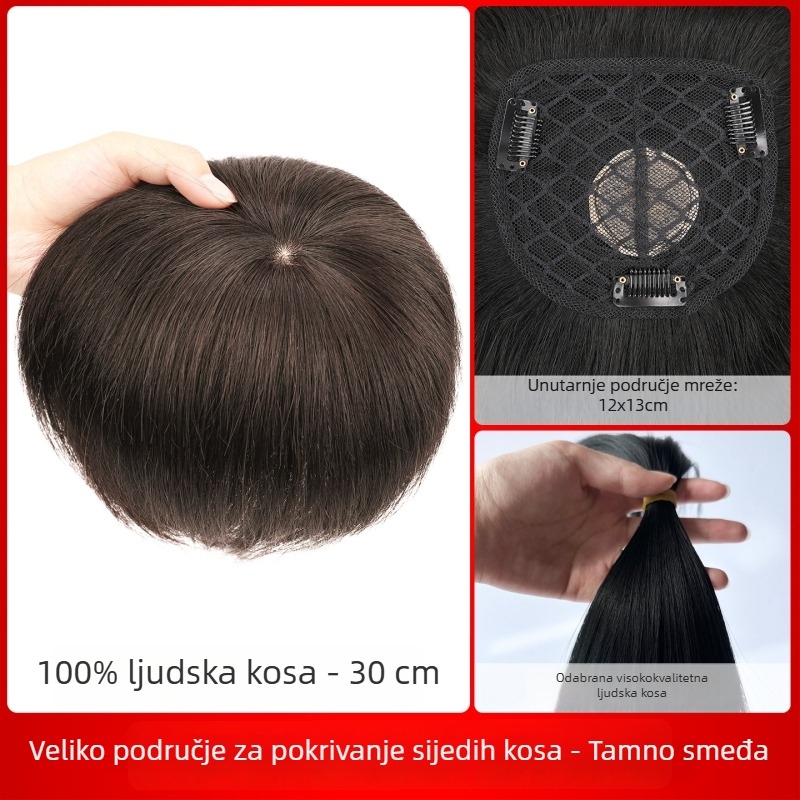 Dio perike za žene, prirodna ljudska kosa, ravne vlasi, model Hand Needle Straight Hair Block, nije za bojanje ili trajnu promjenu
