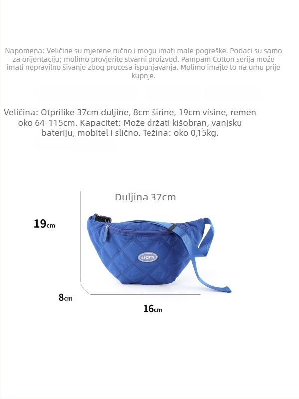 Unisex nylon torbica za prsni/pojas s dijamantnim quilt uzorkom, zatvarač i džep za telefon