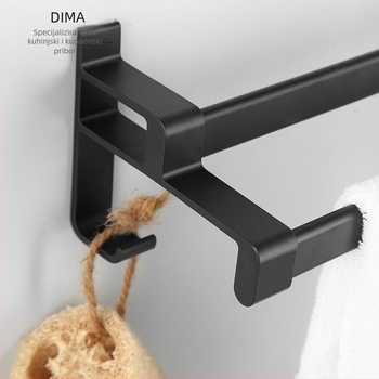 Držač za ručnike za kupaonicu od Space aluminija s crnim anodiziranim premazom, dvostruka konstrukcija, nosivost 10 kg, Emma