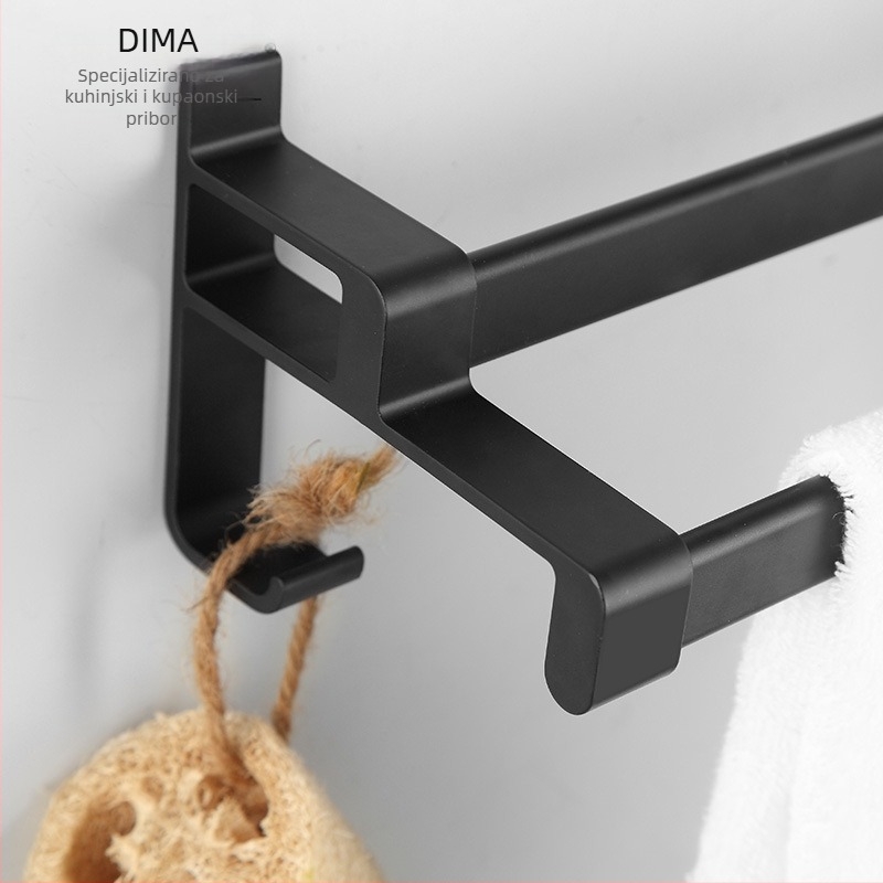 Držač za ručnike za kupaonicu od Space aluminija s crnim anodiziranim premazom, dvostruka konstrukcija, nosivost 10 kg, Emma