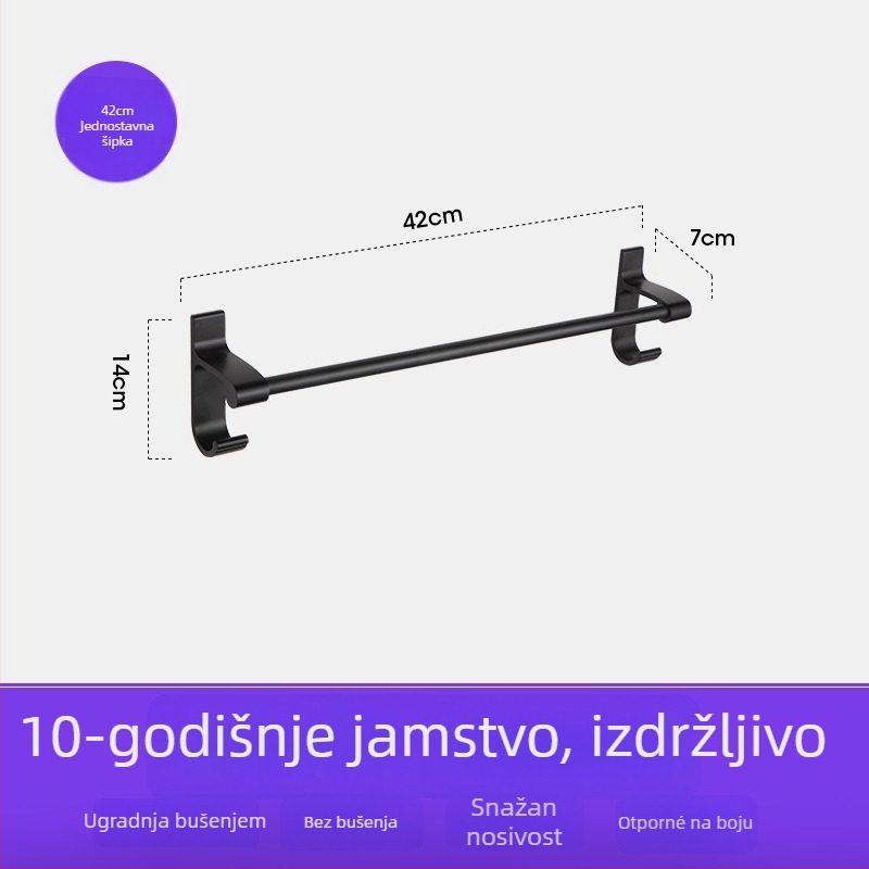 Držač za ručnike za kupaonicu od Space aluminija s crnim anodiziranim premazom, dvostruka konstrukcija, nosivost 10 kg, Emma