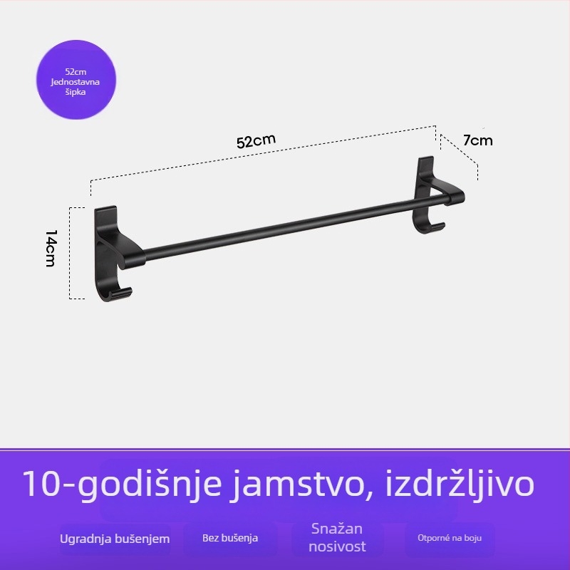 Držač za ručnike za kupaonicu od Space aluminija s crnim anodiziranim premazom, dvostruka konstrukcija, nosivost 10 kg, Emma