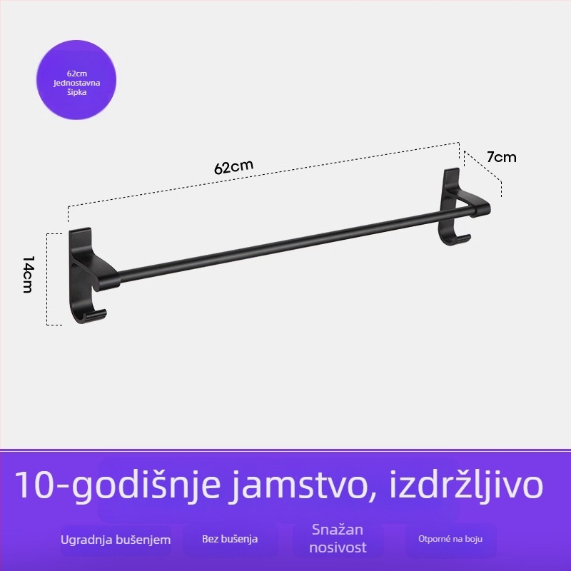 Držač za ručnike za kupaonicu od Space aluminija s crnim anodiziranim premazom, dvostruka konstrukcija, nosivost 10 kg, Emma