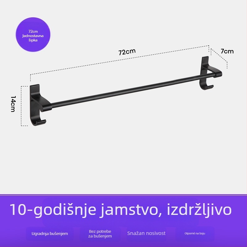 Držač za ručnike za kupaonicu od Space aluminija s crnim anodiziranim premazom, dvostruka konstrukcija, nosivost 10 kg, Emma