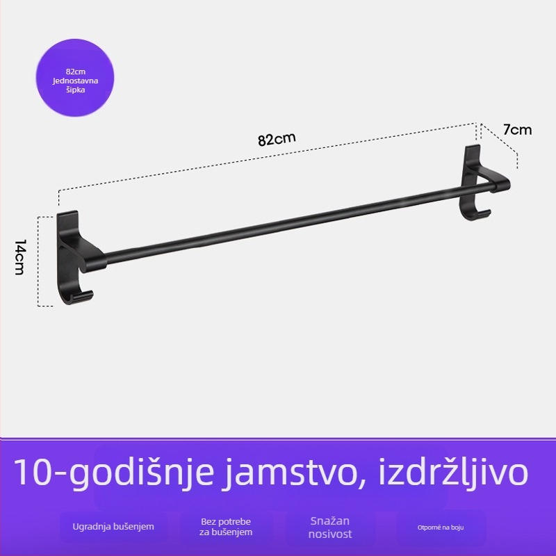Držač za ručnike za kupaonicu od Space aluminija s crnim anodiziranim premazom, dvostruka konstrukcija, nosivost 10 kg, Emma