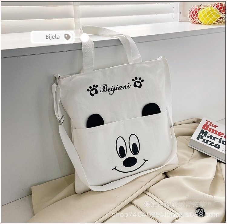 Korejskog stila crossbody torba od platna, velik kapacitet, zatvarač, motiv anime karikatura, podstava od platna