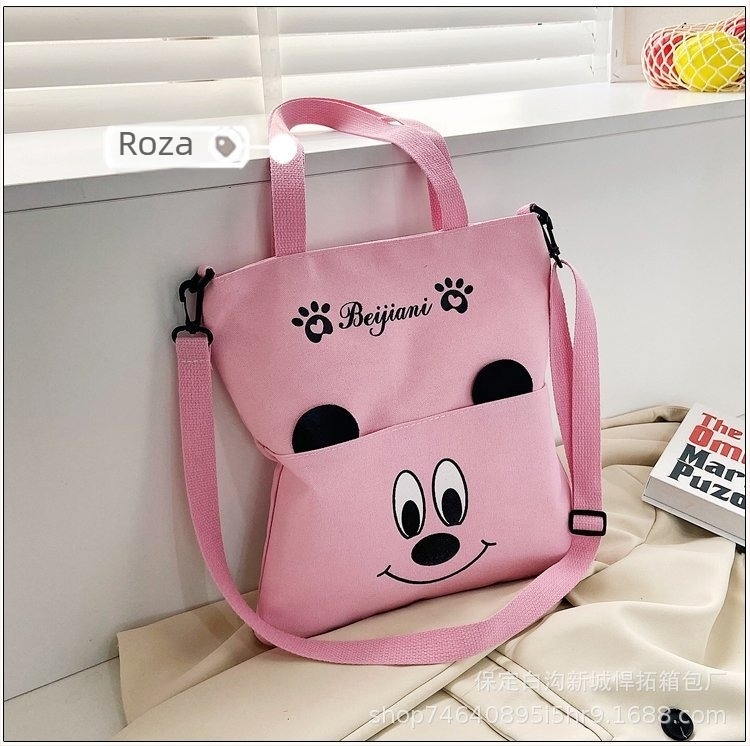 Korejskog stila crossbody torba od platna, velik kapacitet, zatvarač, motiv anime karikatura, podstava od platna