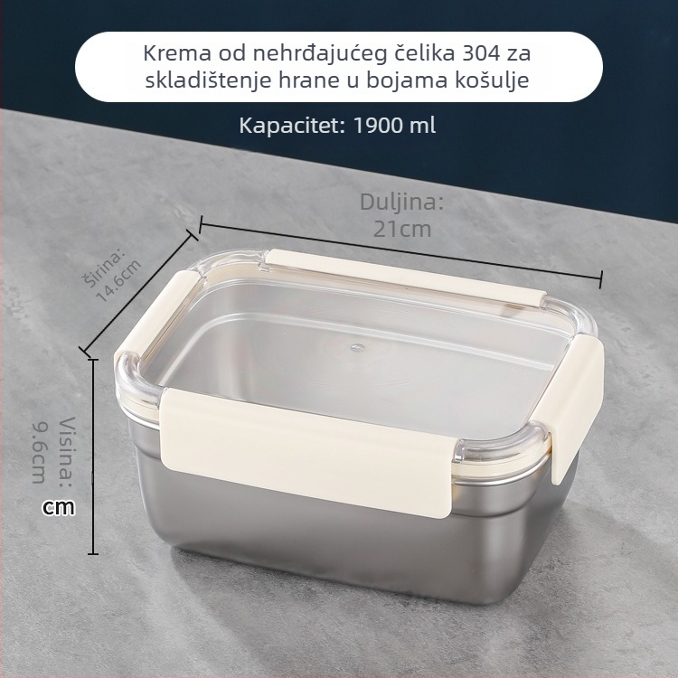 Pravokutna posuda za hranu od 304 nehrđajućeg čelika, čvrsto zatvaranje, za skladištenje u hladnjaku i zamrzivaču; kapaciteti: 501–800 ml, 1–2 L, 3.1–4 L