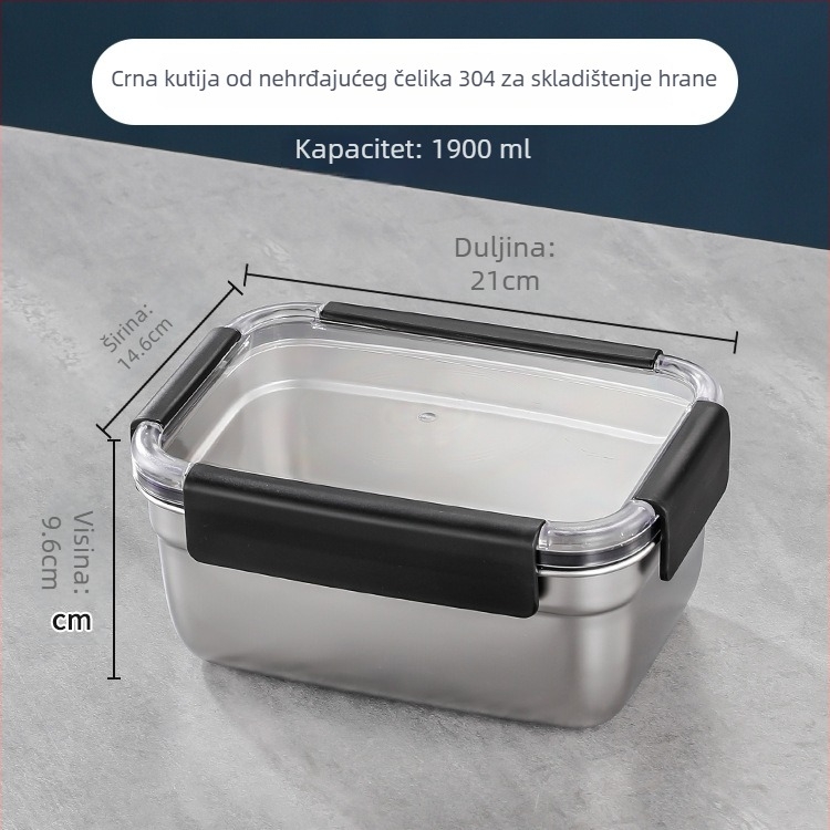 Pravokutna posuda za hranu od 304 nehrđajućeg čelika, čvrsto zatvaranje, za skladištenje u hladnjaku i zamrzivaču; kapaciteti: 501–800 ml, 1–2 L, 3.1–4 L