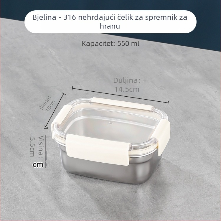 Pravokutna posuda za hranu od 304 nehrđajućeg čelika, čvrsto zatvaranje, za skladištenje u hladnjaku i zamrzivaču; kapaciteti: 501–800 ml, 1–2 L, 3.1–4 L