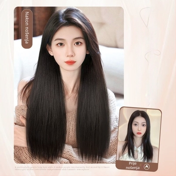 Perika od tri dijela za žene s dugom ravnom kosom, prirodni stil, volumen od domaće svile, bez vidljivih spojeva