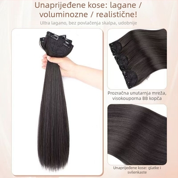 Perika od tri dijela za žene s dugom ravnom kosom, prirodni stil, volumen od domaće svile, bez vidljivih spojeva