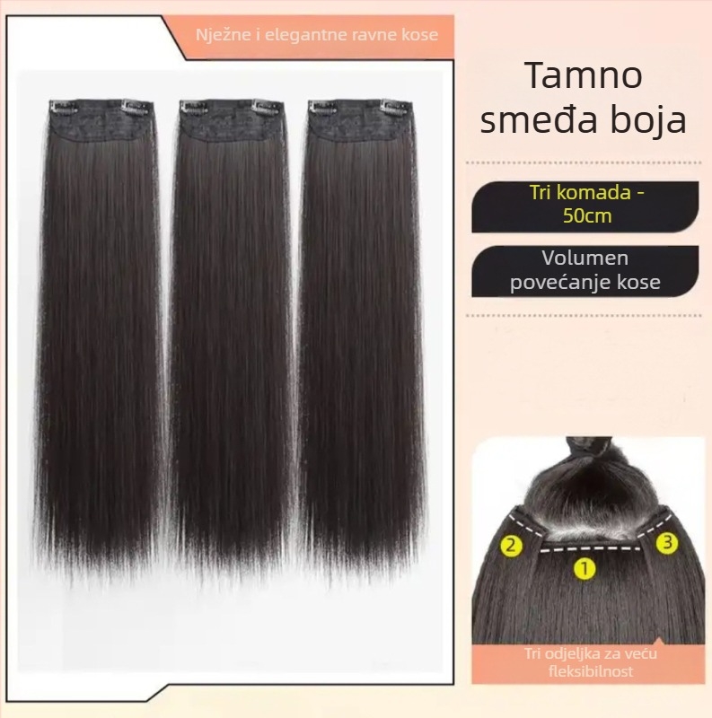 Perika od tri dijela za žene s dugom ravnom kosom, prirodni stil, volumen od domaće svile, bez vidljivih spojeva