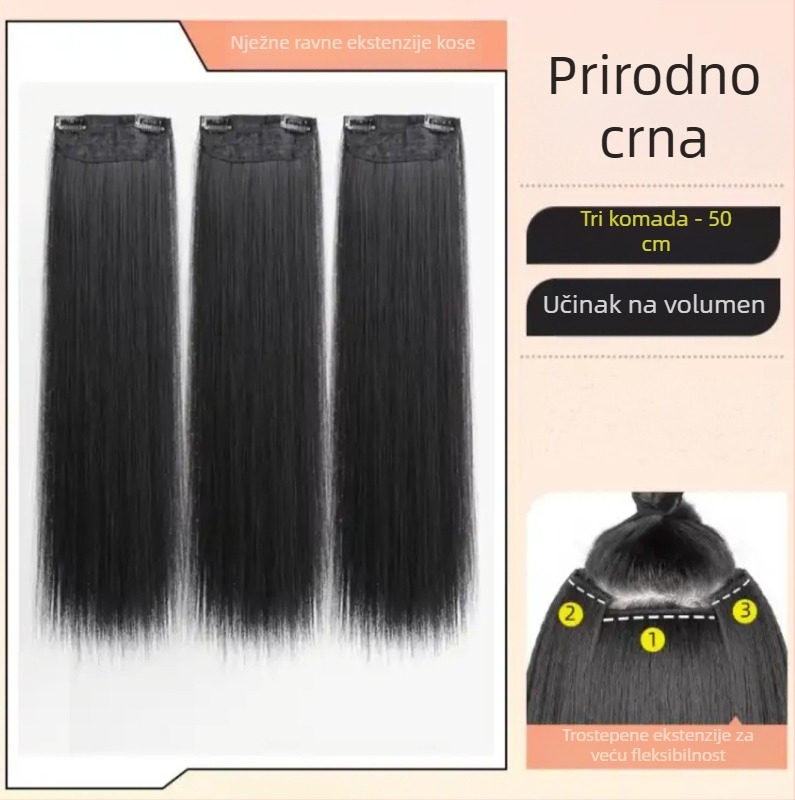 Perika od tri dijela za žene s dugom ravnom kosom, prirodni stil, volumen od domaće svile, bez vidljivih spojeva