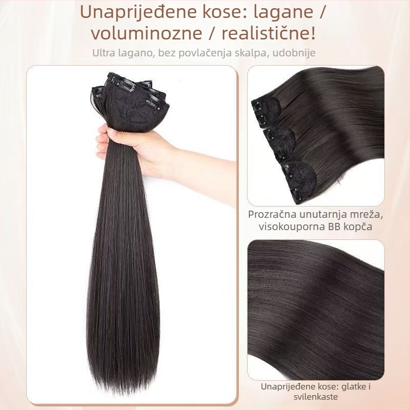 Perika od tri dijela za žene s dugom ravnom kosom, prirodni stil, volumen od domaće svile, bez vidljivih spojeva