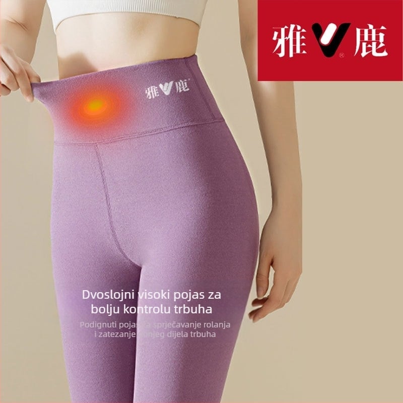 Ženske tople hlače s visokim strukom, kationična tkanina, velur podstava, 90–95% poliester, debljina 201–250 g/m2