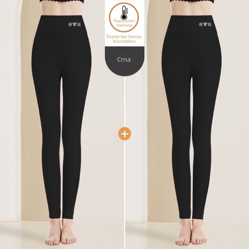 Ženske tople hlače s visokim strukom, kationična tkanina, velur podstava, 90–95% poliester, debljina 201–250 g/m2