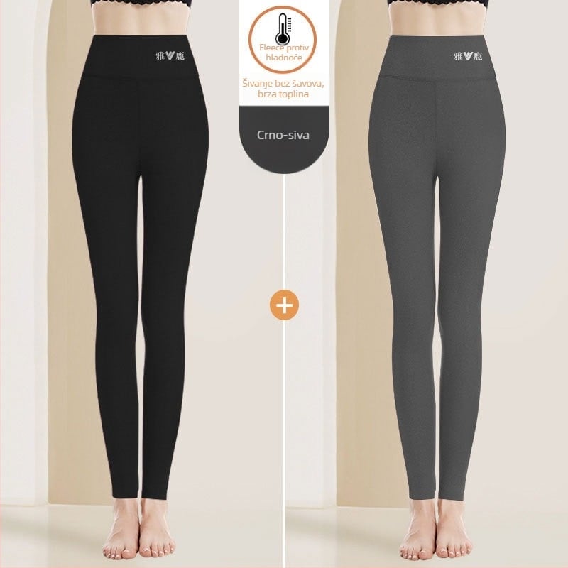 Ženske tople hlače s visokim strukom, kationična tkanina, velur podstava, 90–95% poliester, debljina 201–250 g/m2