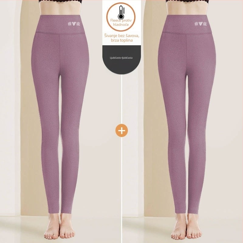 Ženske tople hlače s visokim strukom, kationična tkanina, velur podstava, 90–95% poliester, debljina 201–250 g/m2