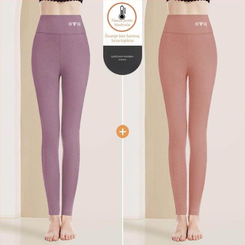 Ženske tople hlače s visokim strukom, kationična tkanina, velur podstava, 90–95% poliester, debljina 201–250 g/m2