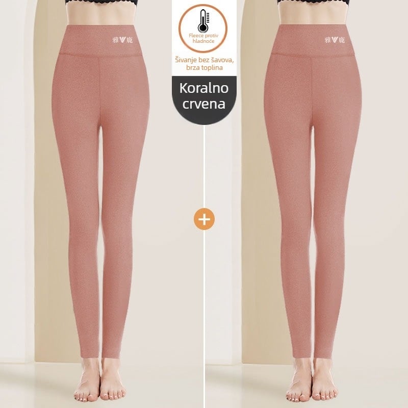 Ženske tople hlače s visokim strukom, kationična tkanina, velur podstava, 90–95% poliester, debljina 201–250 g/m2