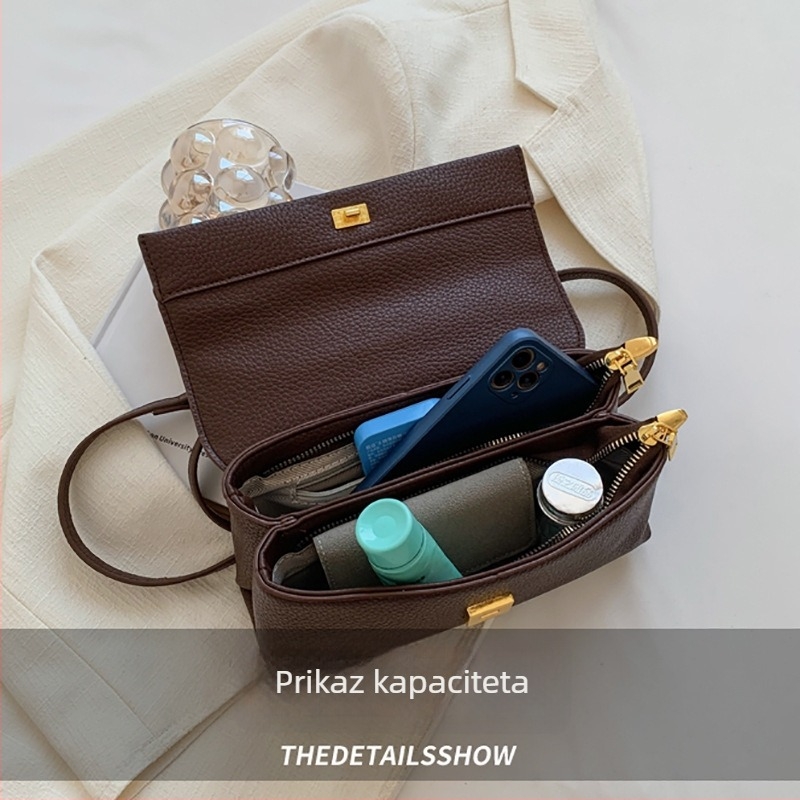 Korejski stil retro torba preko ramena — PU, gradski trend, baguette torba, horizontalni kvadratni oblik, otvaranje s poklopcem