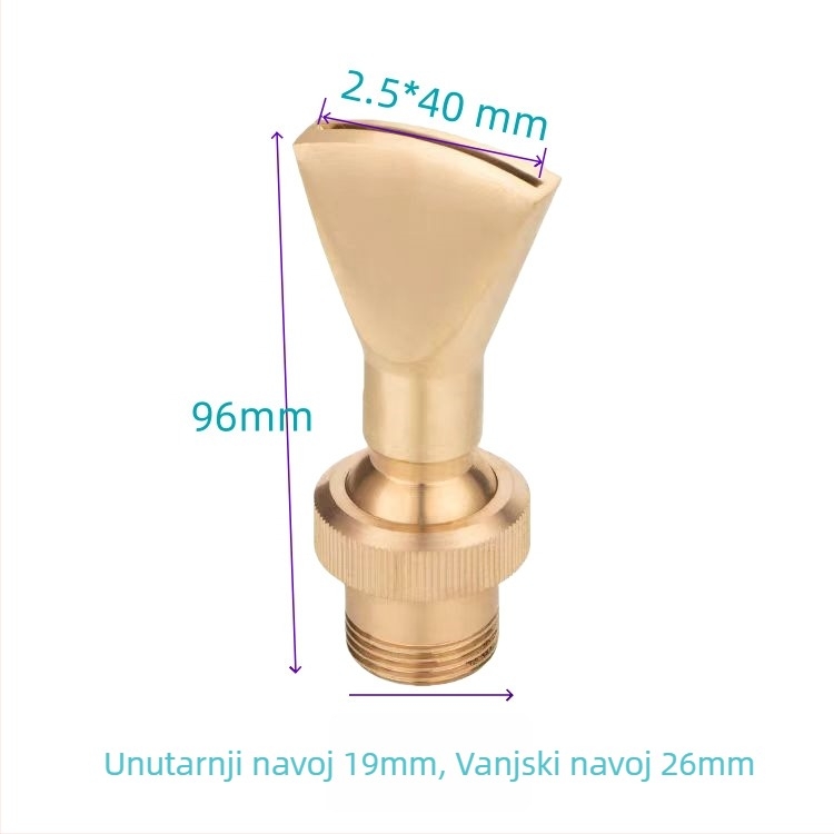 Bakreni prilagodljivi višedirekcijski mlaznik s oblikom ventilatora i usmjerenim plosnatim otvornikom za vodene značajke marki Petrel (Materijal: bakar; Opseg primjene: dvorišta, umjetne planine, bazeni, pejzažne fontane)