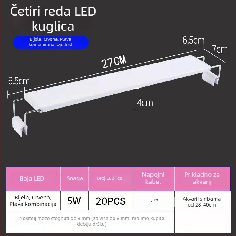 Vodootporna LED lampica za akvarij s nosačem – energetski učinkovito profesionalno osvjetljenje za uređenje akvarija