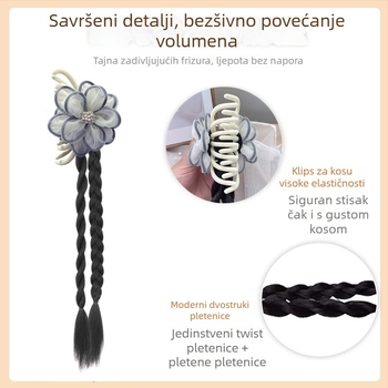 Perika s pletenom repom – ručna izrada, termički otporna žica, model Grab braids, nije za bojanje