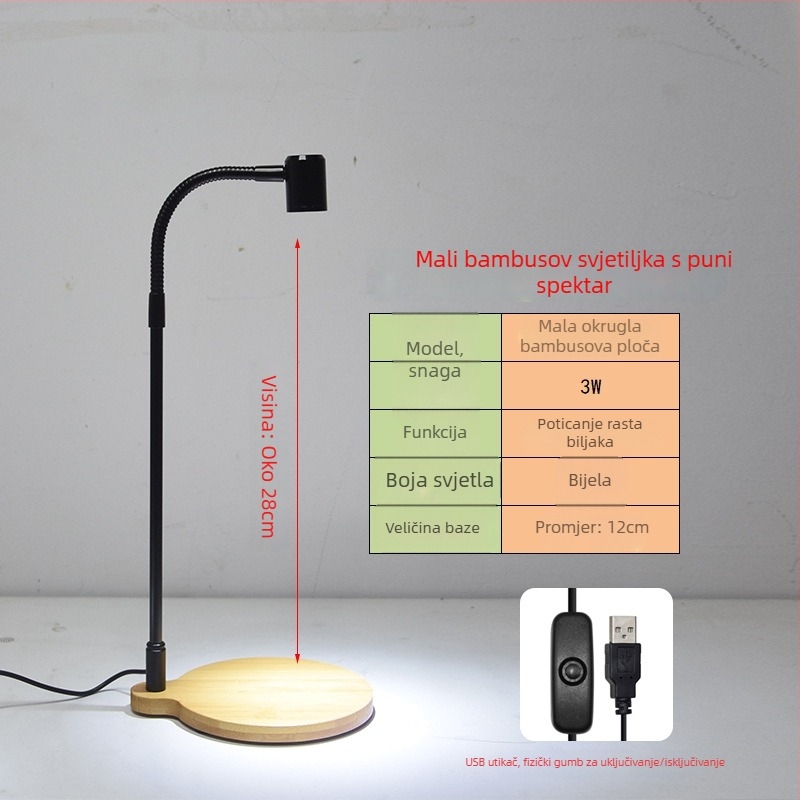 LED rasvjeta za rast biljaka za sukulente i lončanice – potpuno spektrum, 3W, 0,5 kg