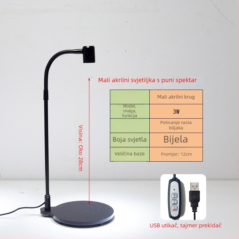 LED rasvjeta za rast biljaka za sukulente i lončanice – potpuno spektrum, 3W, 0,5 kg