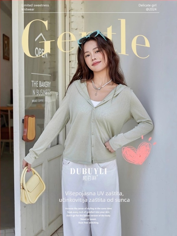 Ženski UV-zaštitni kardigan od Tenzela, dugi rukavi, lagan pleteni gornji dio, UPF30+, 50–70% Tencel, Spandex <30%