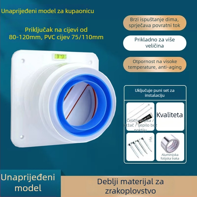 Kuhinjski ventil protiv toka, univerzalnog tipa, vrhunskog dizajna, staklenog tijela, kroz zid – dodatak za napa